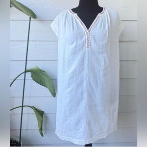 GUC Madewell Cotton Gauze Embroidered Tunic Dress, L, White